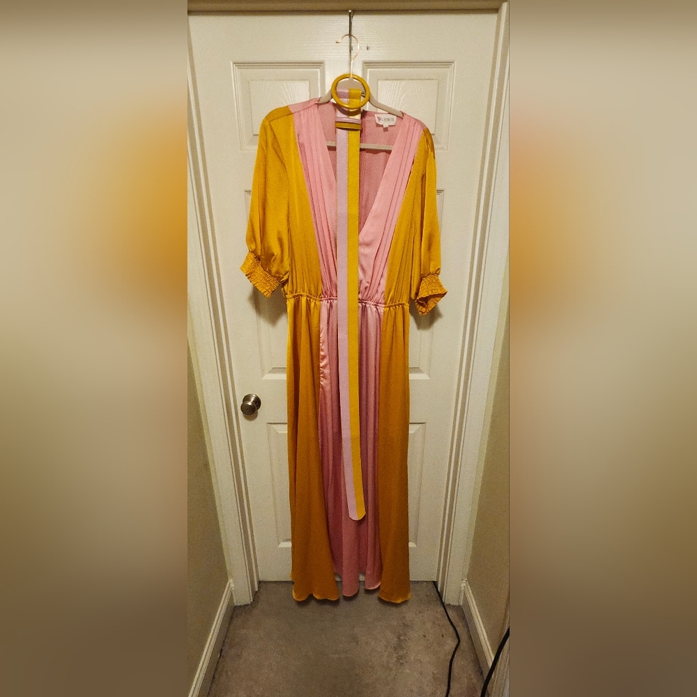 Gold and pink satin dress with belt size 3x
